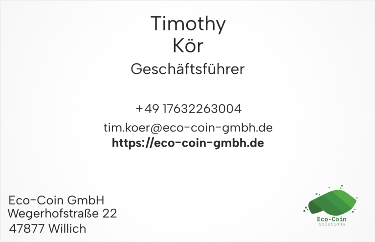Visitenkarte Timothy Koer Vorderseite